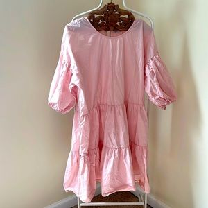Light, Pastel Pink Tiered Shift Dress with Puff Sleeves - Francesca’s